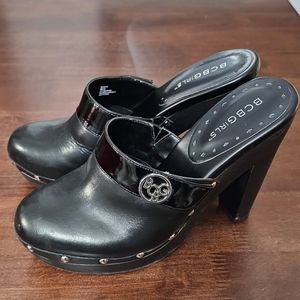 Women's BCBGirls 5" Black Leather Clogs Size 8